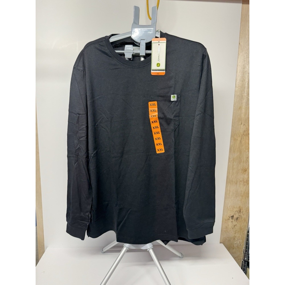 John Deere Men's XXL Black Long Sleeve Crew Neck Pocket T-Shirt Logo